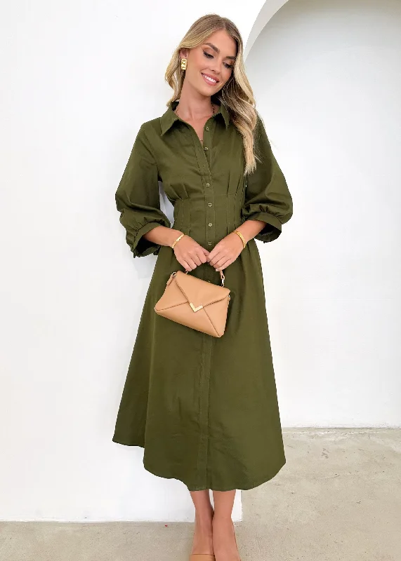 Midi dresses with off - the - shoulder necklines for a flirty lookKourt Midi Dress - Khaki Midi dresses with off - the - shoulder necklines for a flirty lookKourt Midi Dress - Khaki