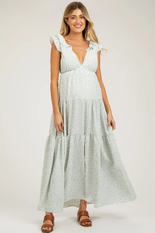 Midi dresses with polka dot prints for a playful summer outfitLight Blue Printed Sleeveless Tiered Cutout Back Maternity Maxi Dress Midi dresses with polka dot prints for a playful summer outfitLight Blue Printed Sleeveless Tiered Cutout Back Maternity Maxi Dress