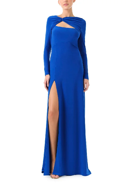 Midi dresses with pleated skirts for a timeless and elegant appealLong Sleeve Cobalt Jersey Gown Midi dresses with pleated skirts for a timeless and elegant appealLong Sleeve Cobalt Jersey Gown