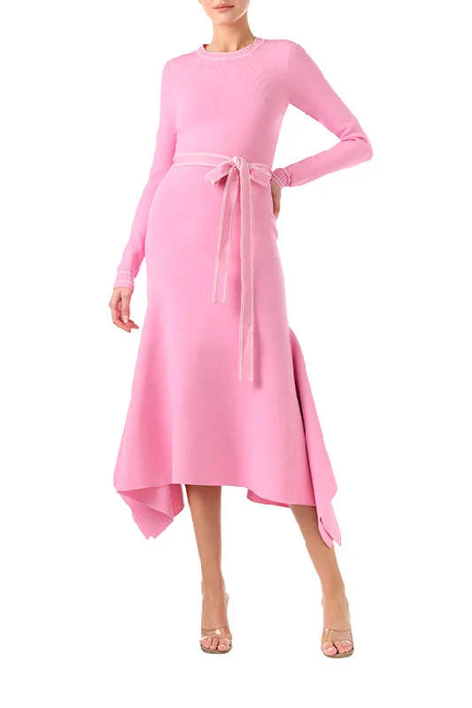 Midi dresses with lace - up fronts for a unique and adjustable styleLong Sleeve Pink Knit Dress Midi dresses with lace - up fronts for a unique and adjustable styleLong Sleeve Pink Knit Dress