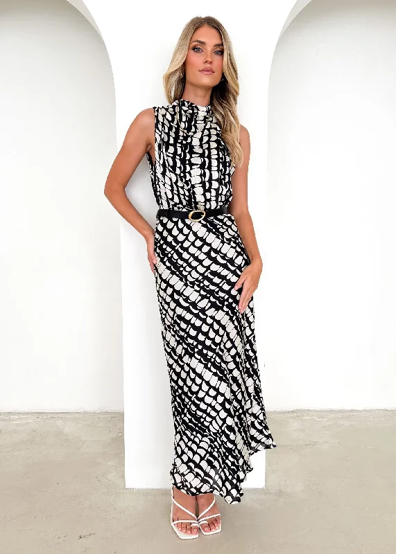 Midi dresses with satin - finish fabrics for a luxurious feelLucia Midi Dress - Black Abstract Midi dresses with satin - finish fabrics for a luxurious feelLucia Midi Dress - Black Abstract