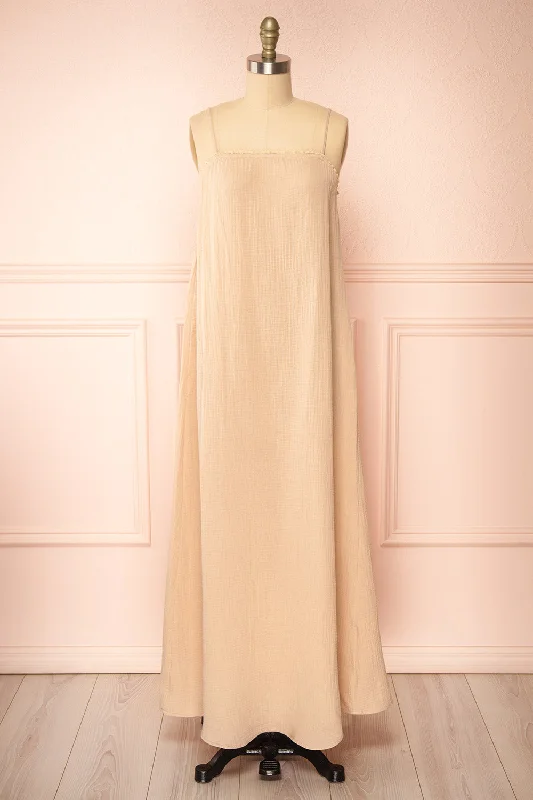 Midi dresses with one - shoulder designs for a modern and asymmetric styleMarinet Beige | Long Loose-Fitted Dress Midi dresses with one - shoulder designs for a modern and asymmetric styleMarinet Beige | Long Loose-Fitted Dress
