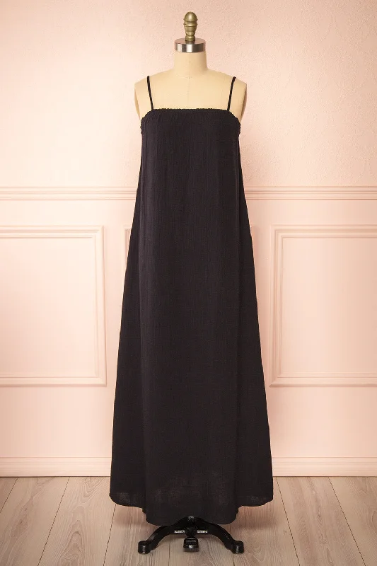 Midi dresses with patchwork patterns for a one - of - a - kind styleMarinet Black | Long Loose-Fitted Dress