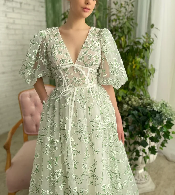 Midi dresses with fringe details for a fun and energetic styleMint Camelia Gown