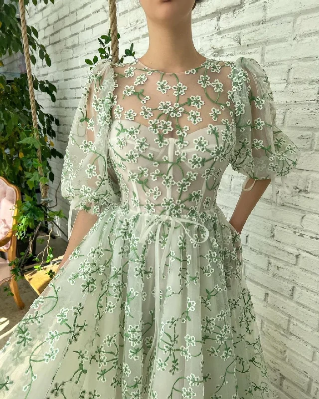 Midi dresses with bow accents for a sweet and charming lookMint Camelia Puff Sleeve Dress Midi dresses with bow accents for a sweet and charming lookMint Camelia Puff Sleeve Dress