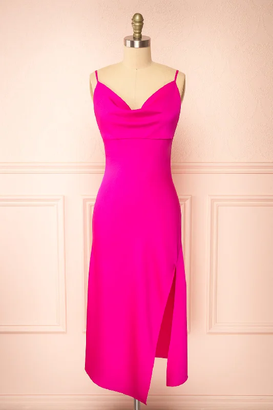 High - low midi dresses with geometric patterns for a modern partyOctavia | Midi Fuchsia Slip Dress High - low midi dresses with geometric patterns for a modern partyOctavia | Midi Fuchsia Slip Dress