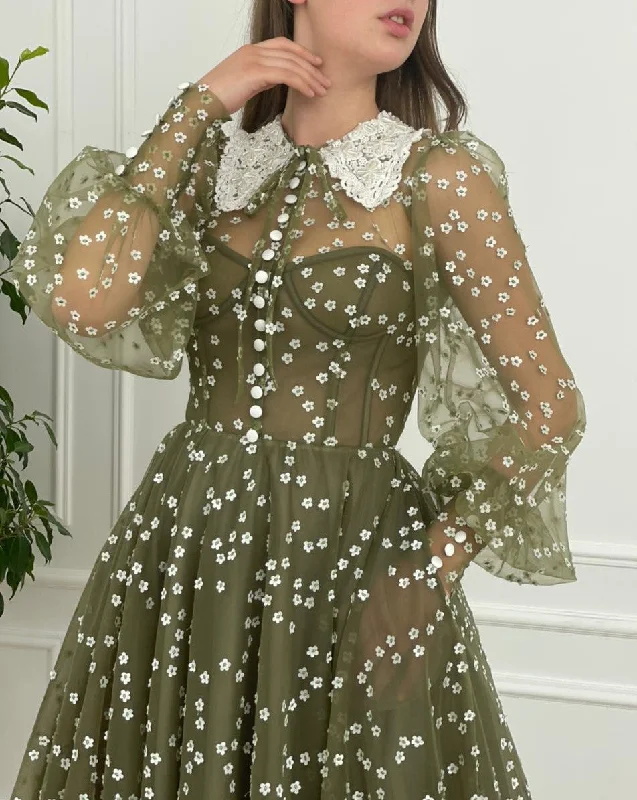 Midi dresses with one - shoulder designs for a modern and asymmetric styleOlive Flowery Gown Midi dresses with one - shoulder designs for a modern and asymmetric styleOlive Flowery Gown