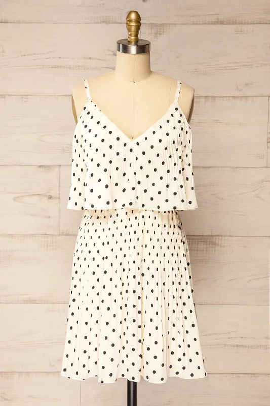 Midi dresses with pleated bodices for a classic and tailored lookPolperro | Short Pleated Polka Dot Dress Midi dresses with pleated bodices for a classic and tailored lookPolperro | Short Pleated Polka Dot Dress