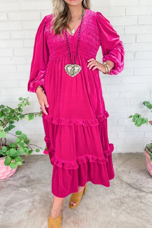 Midi dresses with ruffled bodices for a more pronounced feminine lookShirred Ruffle Velvet Maxi Dress Plus Size Midi dresses with ruffled bodices for a more pronounced feminine lookShirred Ruffle Velvet Maxi Dress Plus Size