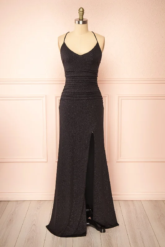 Midi dresses with gathered skirts for a full and flowing silhouetteSamira Black | Sparkly Mermaid Maxi Dress w/ Slit Midi dresses with gathered skirts for a full and flowing silhouetteSamira Black | Sparkly Mermaid Maxi Dress w/ Slit