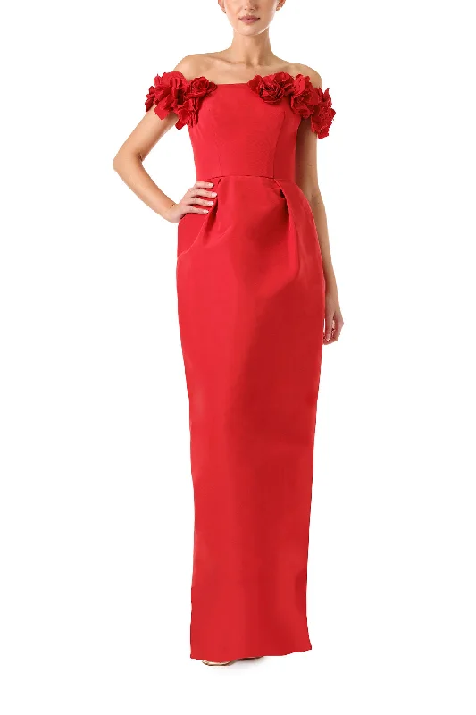 Midi dresses with button - down skirts for a unique and functional designOff-The-Shoulder Floral Column Gown Midi dresses with button - down skirts for a unique and functional designOff-The-Shoulder Floral Column Gown