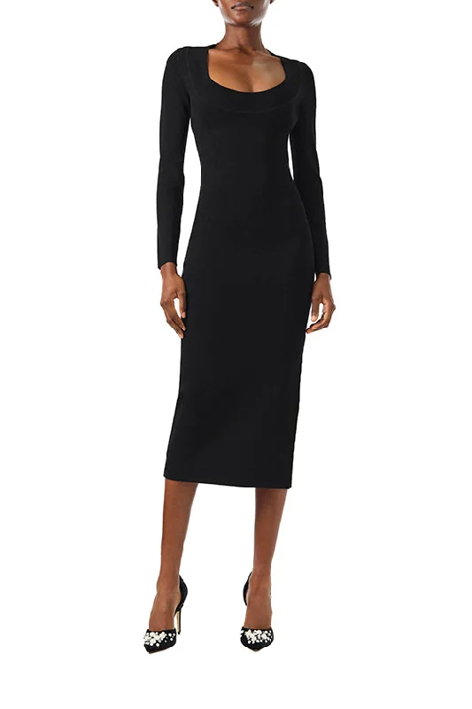 Midi dresses with lace - up fronts for a unique and adjustable styleLong Sleeve Knit Midi Dress