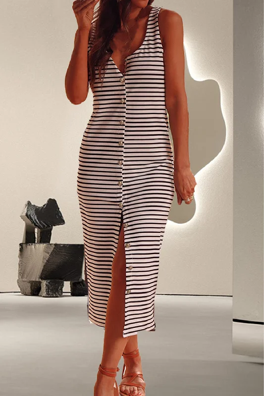 Midi dresses with cold - shoulder cutouts for a trendy styleStriped Wide Strap Midi Dress Midi dresses with cold - shoulder cutouts for a trendy styleStriped Wide Strap Midi Dress