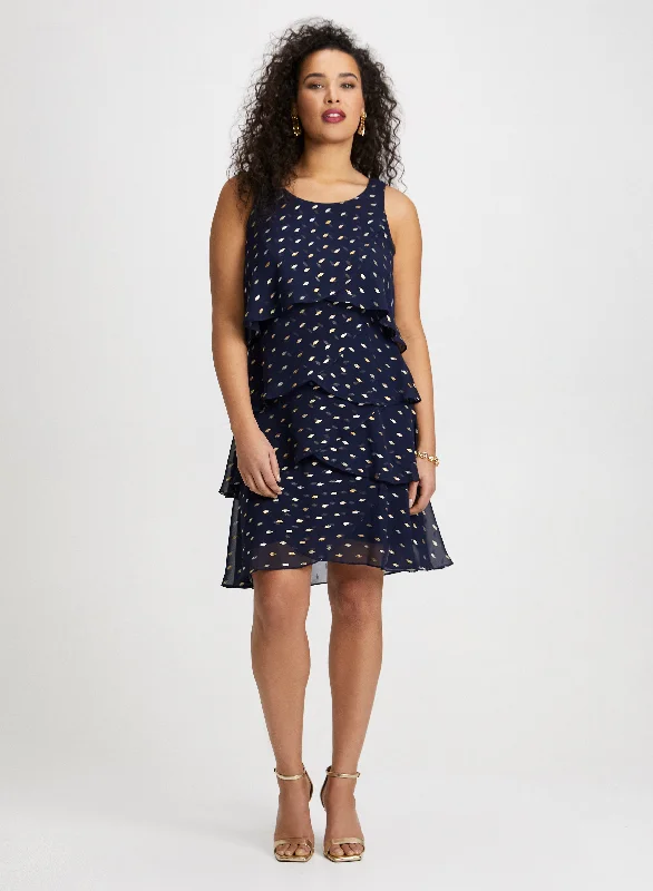 Midi dresses with belted waists to accentuate the figureTiered Polka Dot Print Dress Midi dresses with belted waists to accentuate the figureTiered Polka Dot Print Dress