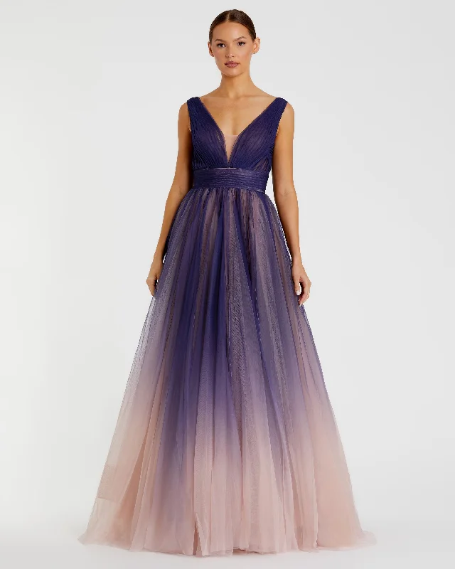 Polyester maxi dresses for easy - care and durabilitySleeveless Ombre Tulle Ball Gown