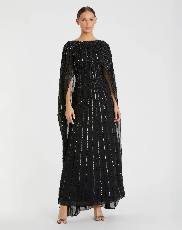 Maxi dresses with tassel accents for a fun and lively touchBlack Embellished Beaded Column Cape Gown Maxi dresses with tassel accents for a fun and lively touchBlack Embellished Beaded Column Cape Gown
