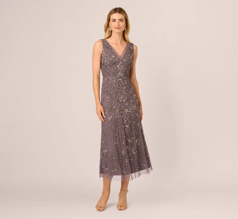 Maxi dresses with an asymmetric hem for a fashion - forward and eye - catching designHand-Beaded Ankle-Length Dress In Moonscape Maxi dresses with an asymmetric hem for a fashion - forward and eye - catching designHand-Beaded Ankle-Length Dress In Moonscape
