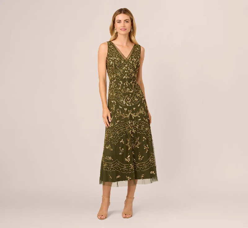 Maxi dresses with beaded embellishments for a fancy and luxurious eventHand-Beaded Ankle-Length Dress In Olive Maxi dresses with beaded embellishments for a fancy and luxurious eventHand-Beaded Ankle-Length Dress In Olive