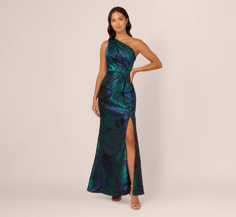Maxi dresses with an empire waist for a flattering fit on all body typesOne Shoulder Jacquard Mermaid Gown With Drape Detail In Cobalt Teal Maxi dresses with an empire waist for a flattering fit on all body typesOne Shoulder Jacquard Mermaid Gown With Drape Detail In Cobalt Teal