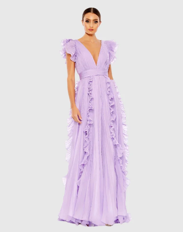 Maxi dresses with a paisley print for a classic and elegant stylePurple Pleated Ruffle Cap Sleeve Flowy A Line Gown Maxi dresses with a paisley print for a classic and elegant stylePurple Pleated Ruffle Cap Sleeve Flowy A Line Gown