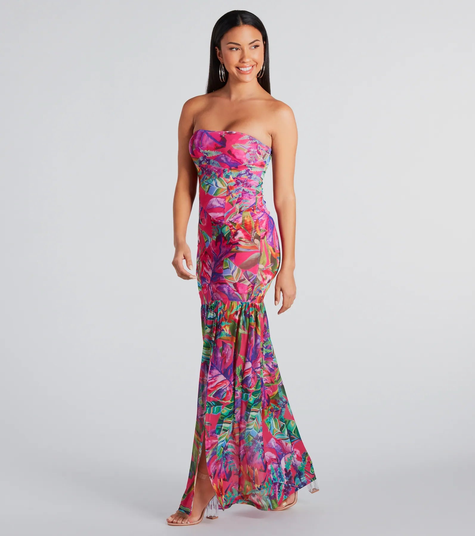 Maxi dresses with mesh panels for a sexy and trendy appearanceStunning Destination Tropical Ruffle Maxi Dress Maxi dresses with mesh panels for a sexy and trendy appearanceStunning Destination Tropical Ruffle Maxi Dress