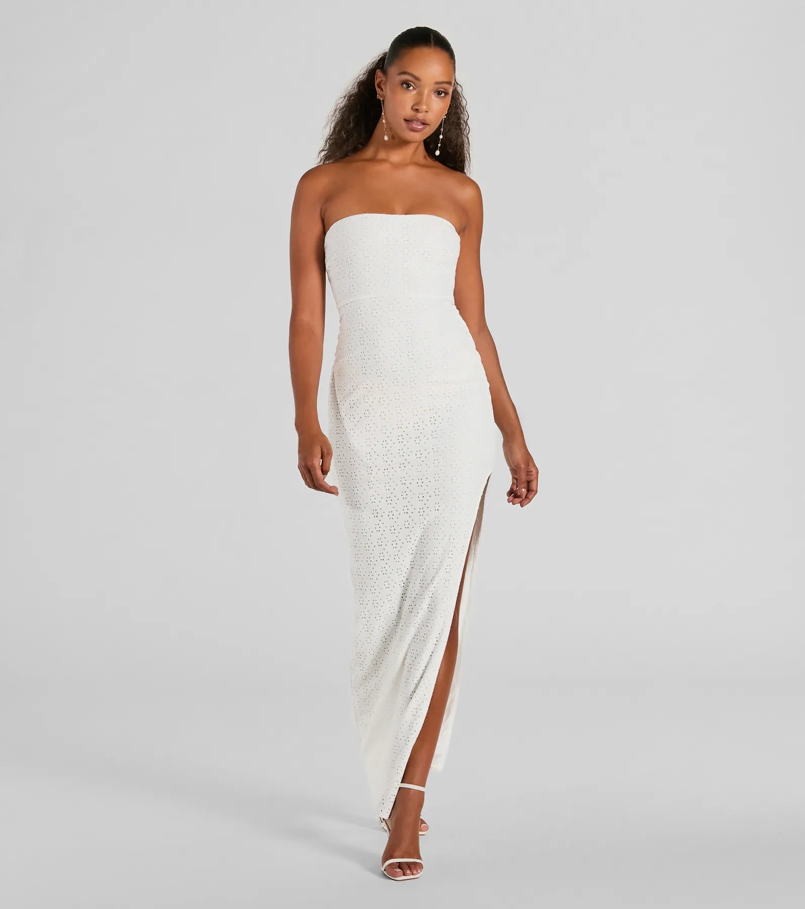 Maxi dresses with embroidered floral motifs for a unique designTuscan Charm Strapless Slit Eyelet Maxi Dress Maxi dresses with embroidered floral motifs for a unique designTuscan Charm Strapless Slit Eyelet Maxi Dress