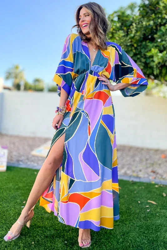 Metallic mini dresses for a glamorous eventBlue Abstract Print Kimono Maxi Dress