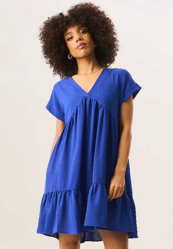 Mini dresses with belted waists for a defined silhouetteCobalt Blue V Neck Tiered Mini Smock Dress Mini dresses with belted waists for a defined silhouetteCobalt Blue V Neck Tiered Mini Smock Dress
