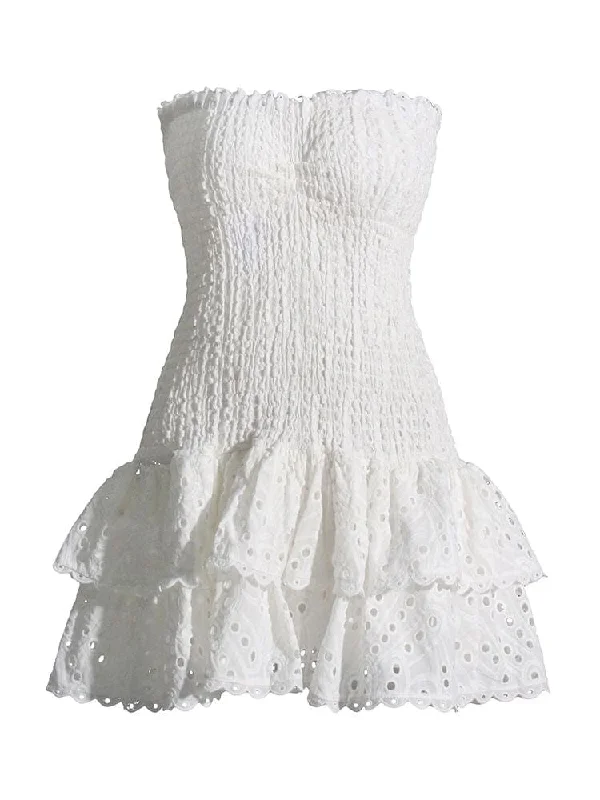 Mini dresses with asymmetric hems for a fashion - forward lookCora Strapless Print Mini Dress - White Mini dresses with asymmetric hems for a fashion - forward lookCora Strapless Print Mini Dress - White