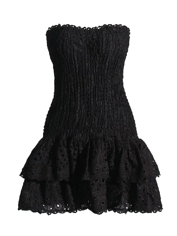 Denim mini dresses with distressed detailsCora Strapless Print Mini Dress - Black