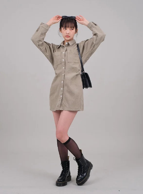 Mini dresses with puff sleeves for a vintage lookDenim Mini Dress C2701