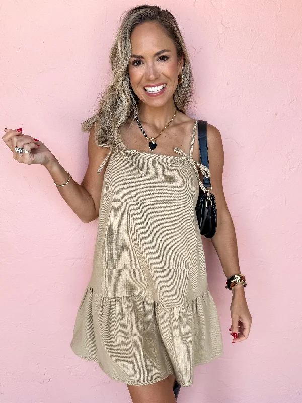 Mini dresses with cold - shoulder designsJust Because Sleeveless Twill Dress