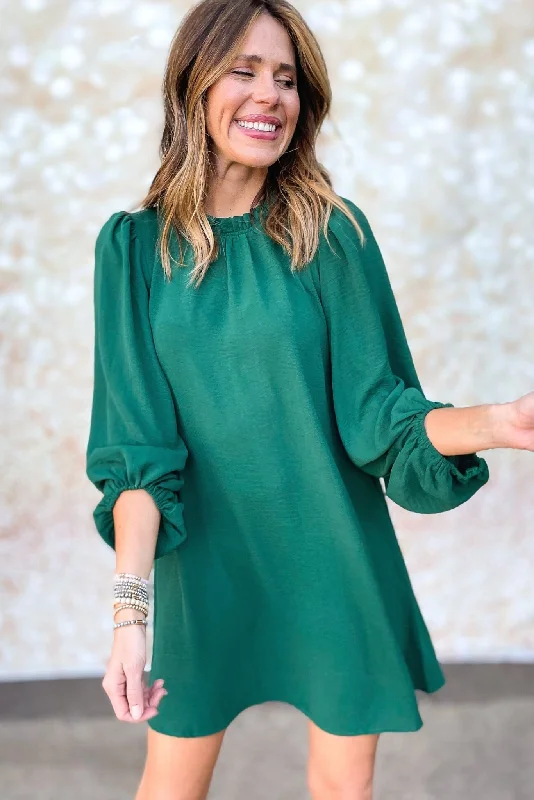 Mini dresses with mesh panels for a sexy and trendy lookHunter Green Mock Neck Bubble Sleeve Dress Mini dresses with mesh panels for a sexy and trendy lookHunter Green Mock Neck Bubble Sleeve Dress