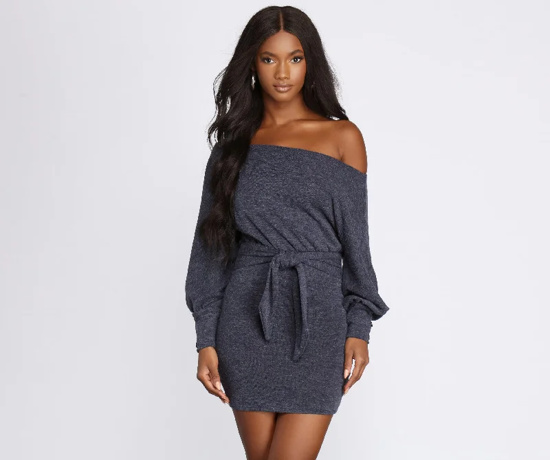 Mini dresses with high - low hems for a modern twistKeepin' Knit Cozy Sweater Dress