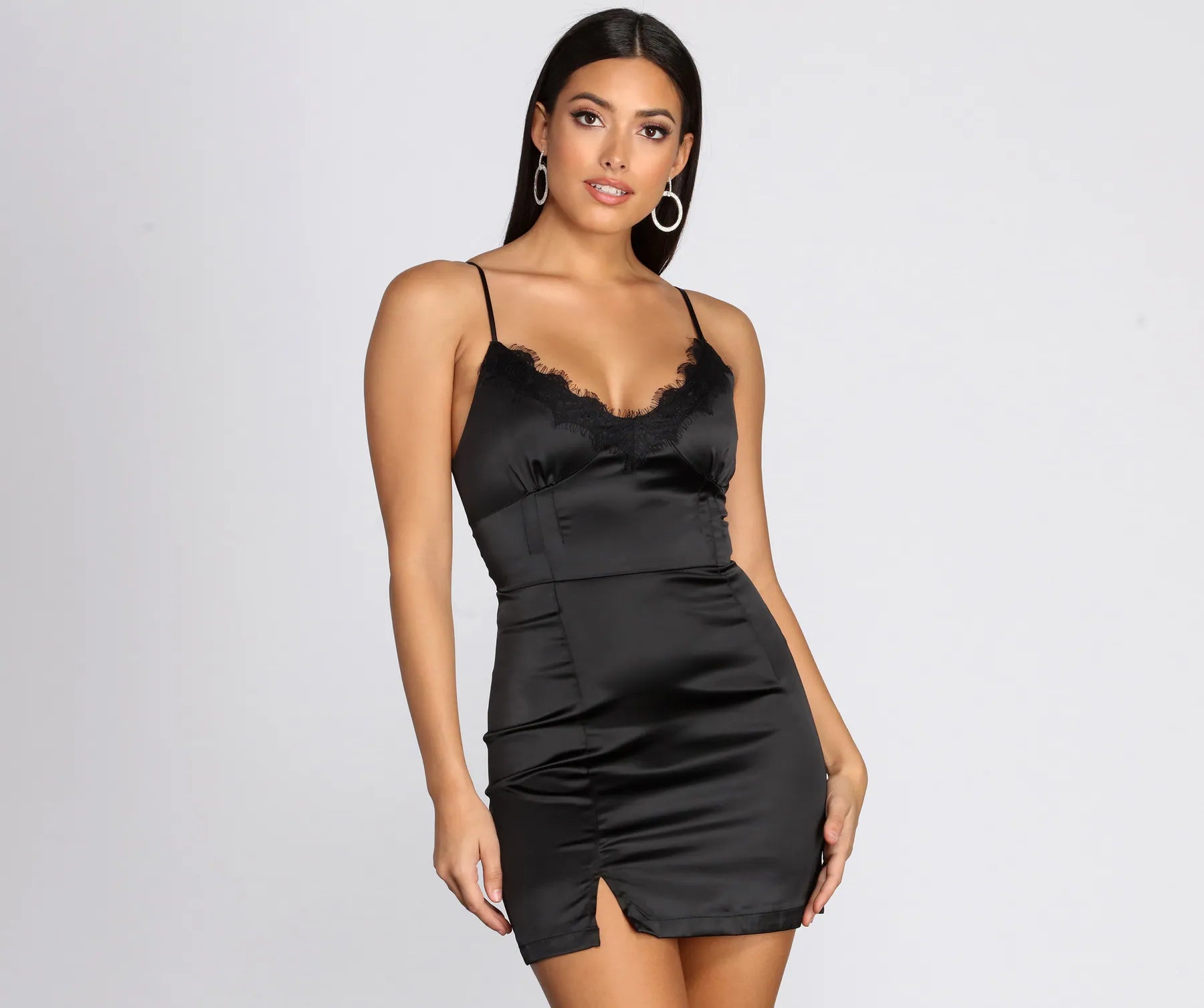 Mini dresses with patchwork designs for a unique styleLace Trim Satin Mini Dress