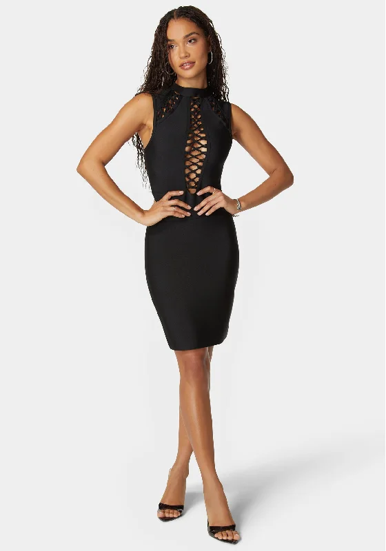 Mini dresses with keyhole necklinesLace Up Bandage Dress