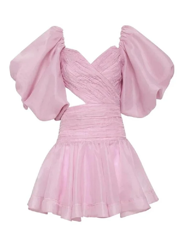 Mini dresses with criss - cross backs for a flirty lookMiriam V Neck Short Sleeve Mini Dress - Pink Mini dresses with criss - cross backs for a flirty lookMiriam V Neck Short Sleeve Mini Dress - Pink