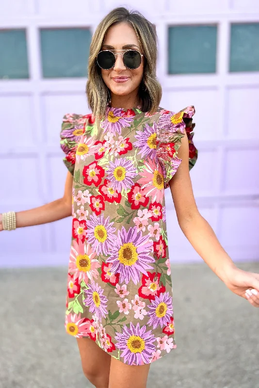 Printed mini dresses for a casual day outMocha Floral Smocked Ruffle Cap Sleeve Dress Printed mini dresses for a casual day outMocha Floral Smocked Ruffle Cap Sleeve Dress
