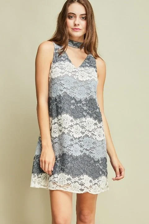 Metallic mini dresses for a glamorous eventMock-Neck Colorblock Lace Dress by Entro