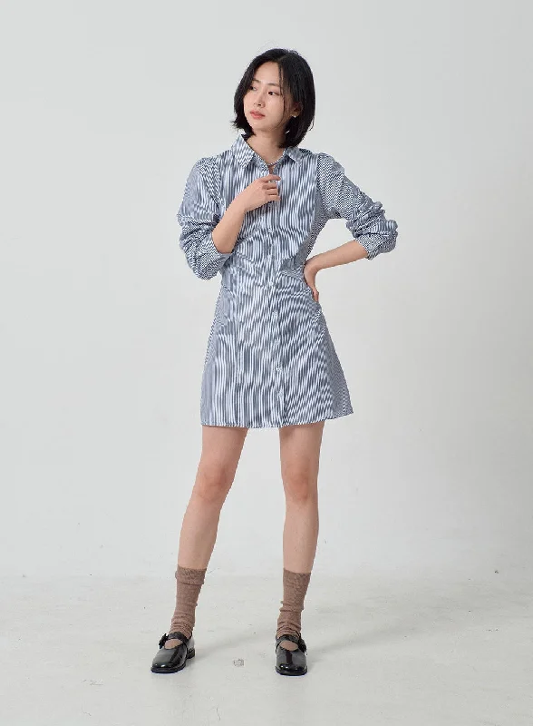 Mini dresses with fringe for a bohemian stylePinstripe Mini Shirt Dress OJ300