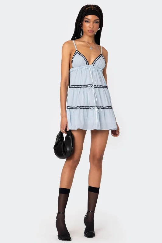 Mini dresses with puff sleeves for a vintage lookAngelica Tiered Ribbon Mini Dress