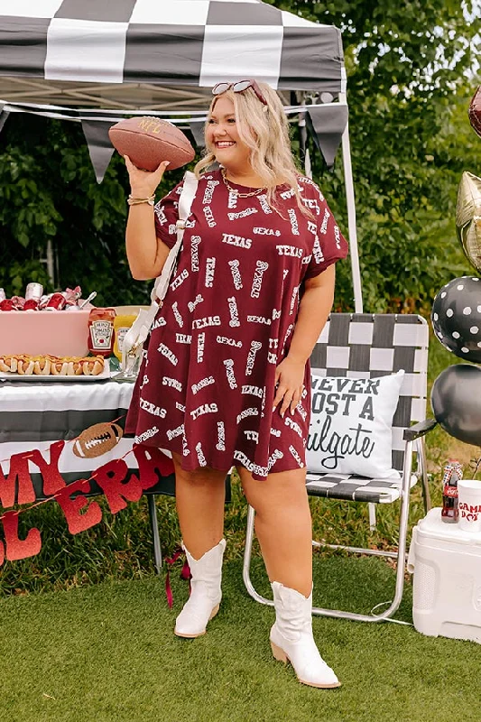 Mini dresses with tiered skirts for added volumeSchool Spirit Sequin Embroidered Mini Dress in Texas Maroon Curves Mini dresses with tiered skirts for added volumeSchool Spirit Sequin Embroidered Mini Dress in Texas Maroon Curves