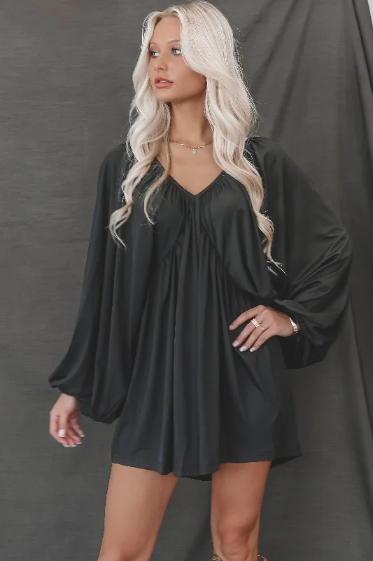 Mini dresses with tassel accents for a fun touchSomething Extra Black Puff Sleeve Deep V Plunge Dress Mini dresses with tassel accents for a fun touchSomething Extra Black Puff Sleeve Deep V Plunge Dress
