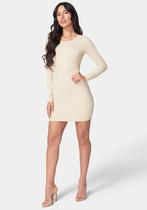 Mini dresses with gathered skirts for a voluminous effectTie Back Knit Mini Dress