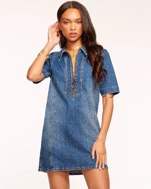 Sheer mini dresses with lace insertsTunechi Denim Shirt Dress