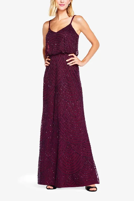 Metallic wedding guest dresses for a glamorous weddingAdrianna Papell 091866702 V-Neck Sleeveless Beaded Long Dress Metallic wedding guest dresses for a glamorous weddingAdrianna Papell 091866702 V-Neck Sleeveless Beaded Long Dress