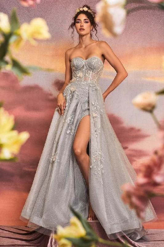 Ruffled - sleeve wedding guest dresses in light blue for a spring weddingAndrea & Leo A1153 Strapless Lace Sheer Prom Gown Ruffled - sleeve wedding guest dresses in light blue for a spring weddingAndrea & Leo A1153 Strapless Lace Sheer Prom Gown