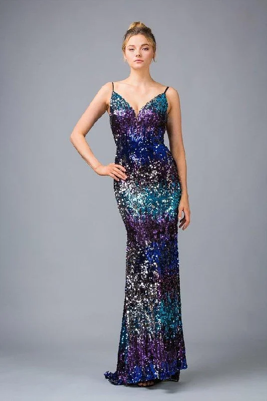 Prom dresses with geometric - cutout sleeves and flowing chiffon fabrics for a modern and airy lookEureka Fashion - 9105 Multi Color Allover Sequin Evening Gown Prom dresses with geometric - cutout sleeves and flowing chiffon fabrics for a modern and airy lookEureka Fashion - 9105 Multi Color Allover Sequin Evening Gown
