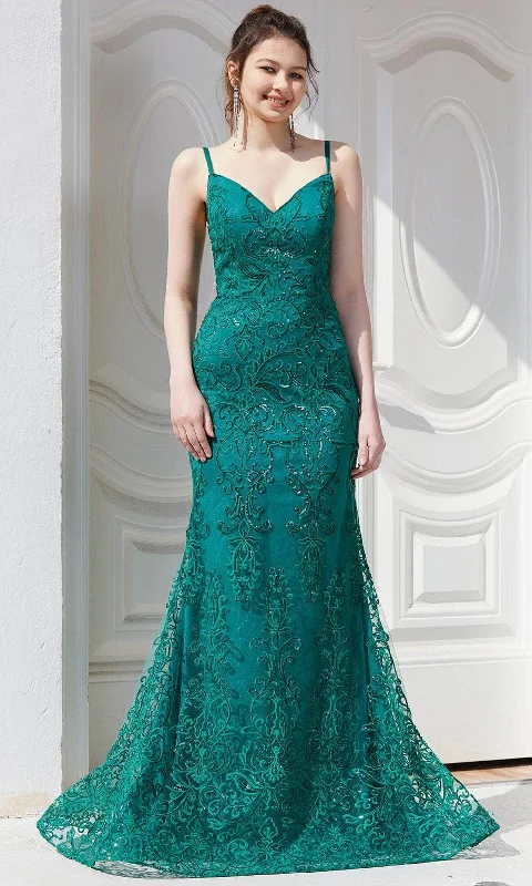 Long - train formal dresses in chiffon for a dramatic prom entranceJ'Adore Dresses J21026 - Embroidered V-Neck Formal Gown Long - train formal dresses in chiffon for a dramatic prom entranceJ'Adore Dresses J21026 - Embroidered V-Neck Formal Gown