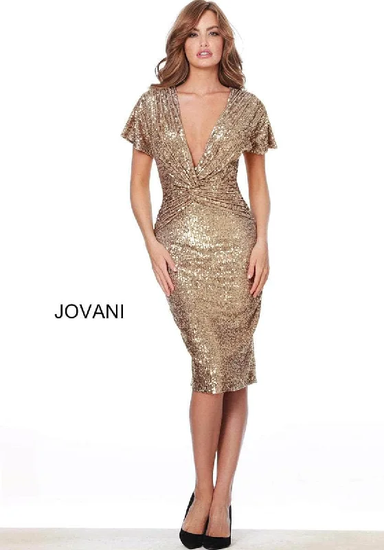 Sequined cocktail dresses with a mermaid silhouetteJovani 03853ASC - Short Sleeve Knotted Waist Cocktail Dress Sequined cocktail dresses with a mermaid silhouetteJovani 03853ASC - Short Sleeve Knotted Waist Cocktail Dress